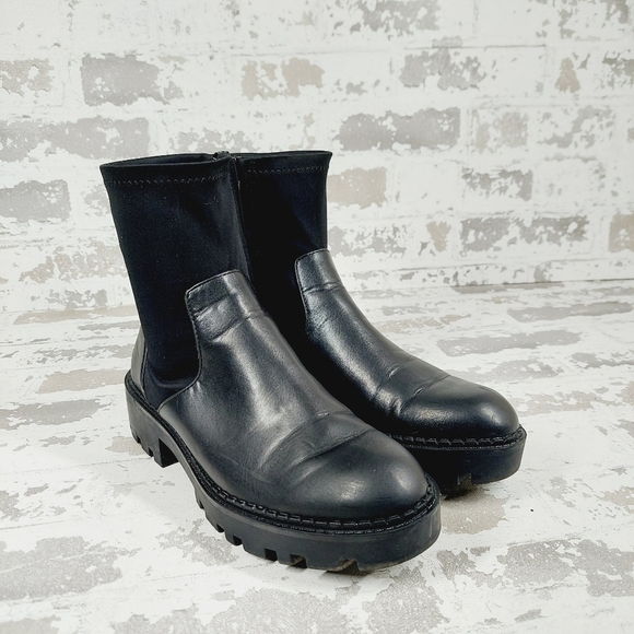 Zara Black Leather Round Toe Low Heel Pull On Ankle Boots V488 - Picture 4 of 13